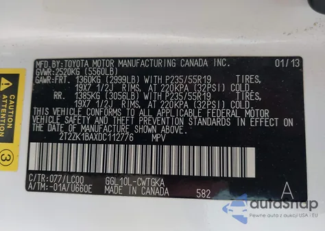 2013 Lexus Rx 350 from USA, damaged, VIN 2T2ZK1BAXDC112776